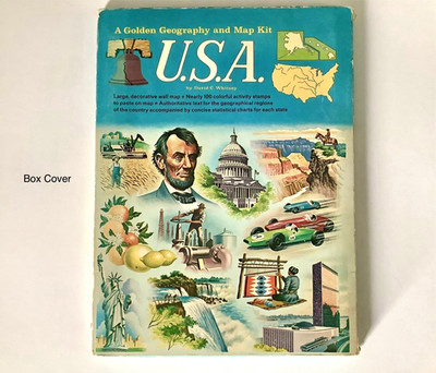 A GOLDEN Geography & Map Kit USA David C Whitney 1968 Vtg Book, Map & Stickers