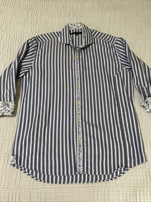 Bogosse Men'sShirt Abstract Geometric Lines Button Up L/S Contrast Stitch 5 / XL