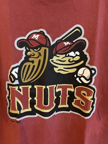 Majestic MiLB Modesto Nuts Baseball Spell Out Logo Henley T-Shirt Men's L Red - Picture 2 of 6
