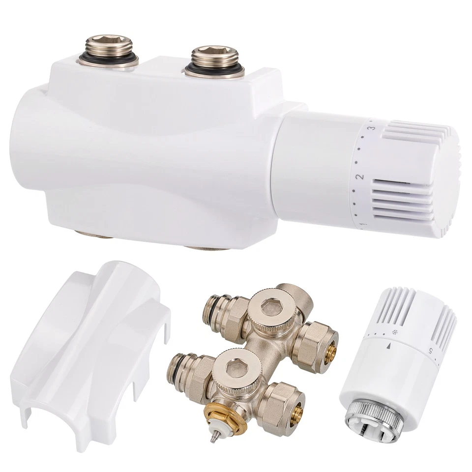 GIMBELEN Multiblock Set für Heizkörper Anschlussarmatur mit Thermostat WeiB G1/2 - Bild 2 von 4