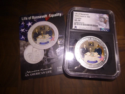 2022 Cook Islands $2 Silver Coin - NGC MS70 - Life of Roosevelt "Equality" 