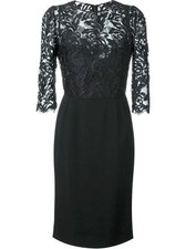 NEW $2395 Dolce & Gabbana 40 4 Black 3/4 Sleeve Lace Cady Sheath Dress Illusion