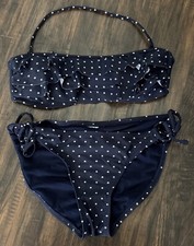 July 4th Navy Star Ruffle Bandeau/String Bikini Set Medium Super Cute  Tags cut