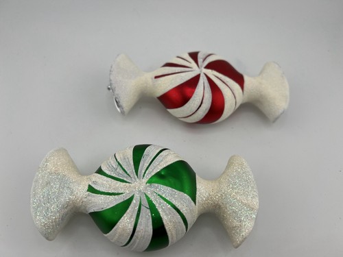 Candy Christmas Ornament Glitter Home Decorative Swirl Red/Green - Lot of 2