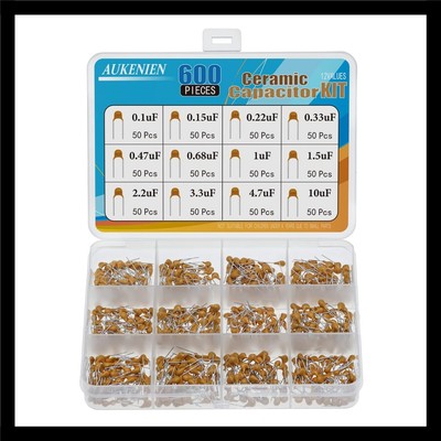 Ceramic Capacitor Set 12 Values 50V 0.1uF-10uF Moisture Resistant Assortment