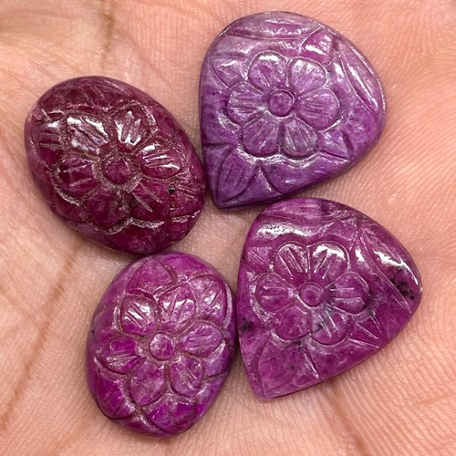 4 Pcs Natural Ruby Unheated Rare Moghul Carved Exclusive Gemstones Lot 64.80 Cts - Picture 11 of 20