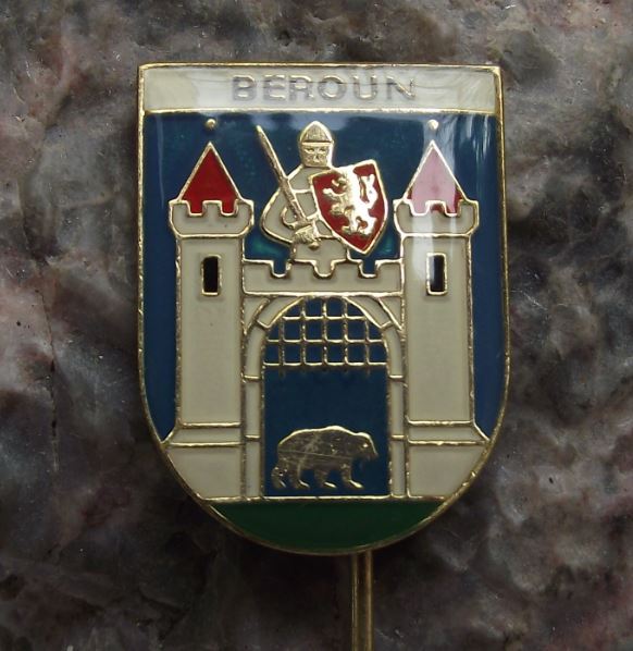 Beroun Brown Grizzly Bear Open Portcullis Heraldic Coat of Arms