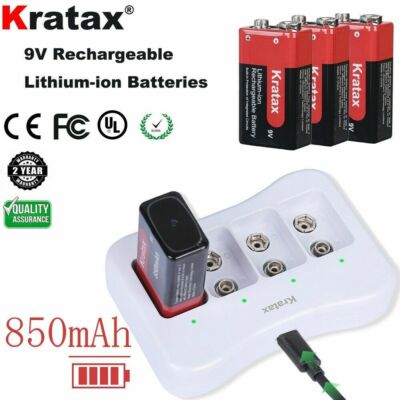 Kratax 9v Block Batterien Akku 850mAh Lithium Wiederaufladbare 9V blockbatterie