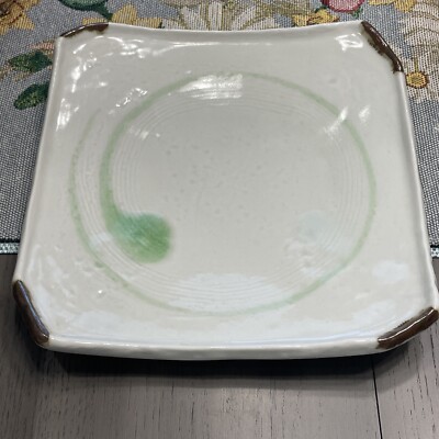 Footed Ceramic Square Dish Candles Trinket Decor Piece Soft Green Color