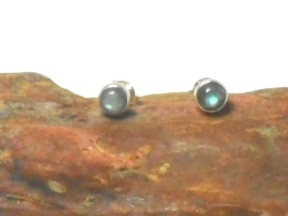 Round Labradorite Sterling Silver 925 Gemstone Stud Earrings - 4 mm - Image 2 of 4