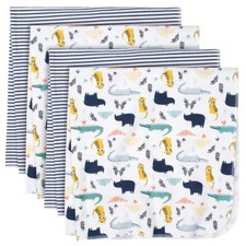 Gerber Just Born 4 Pack Baby Boys Jungle Stripe Flannel Blankets 30x30 NEW