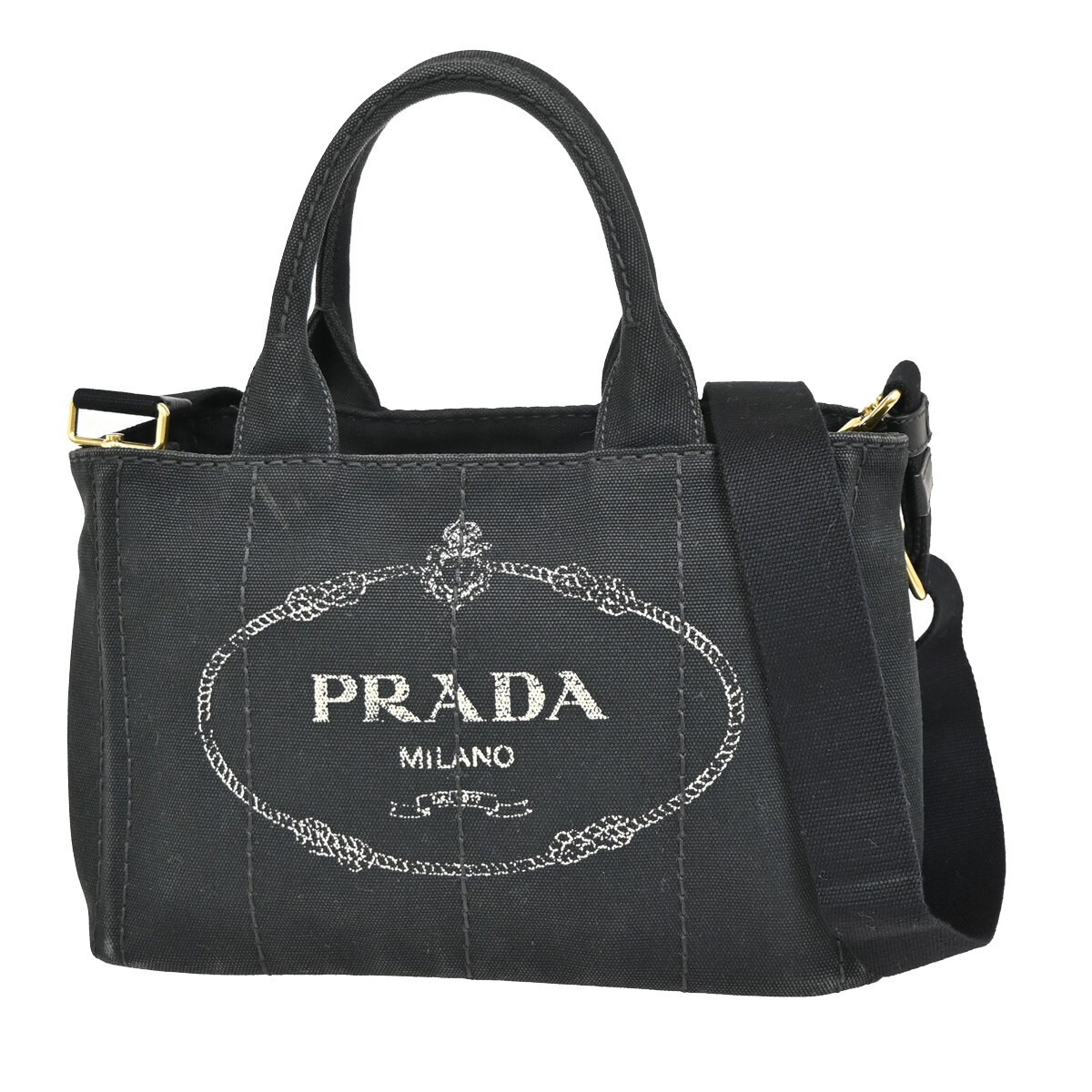 PRADA Logo Canapa 2Way Shoulder Hand Bag Canvas Leather
