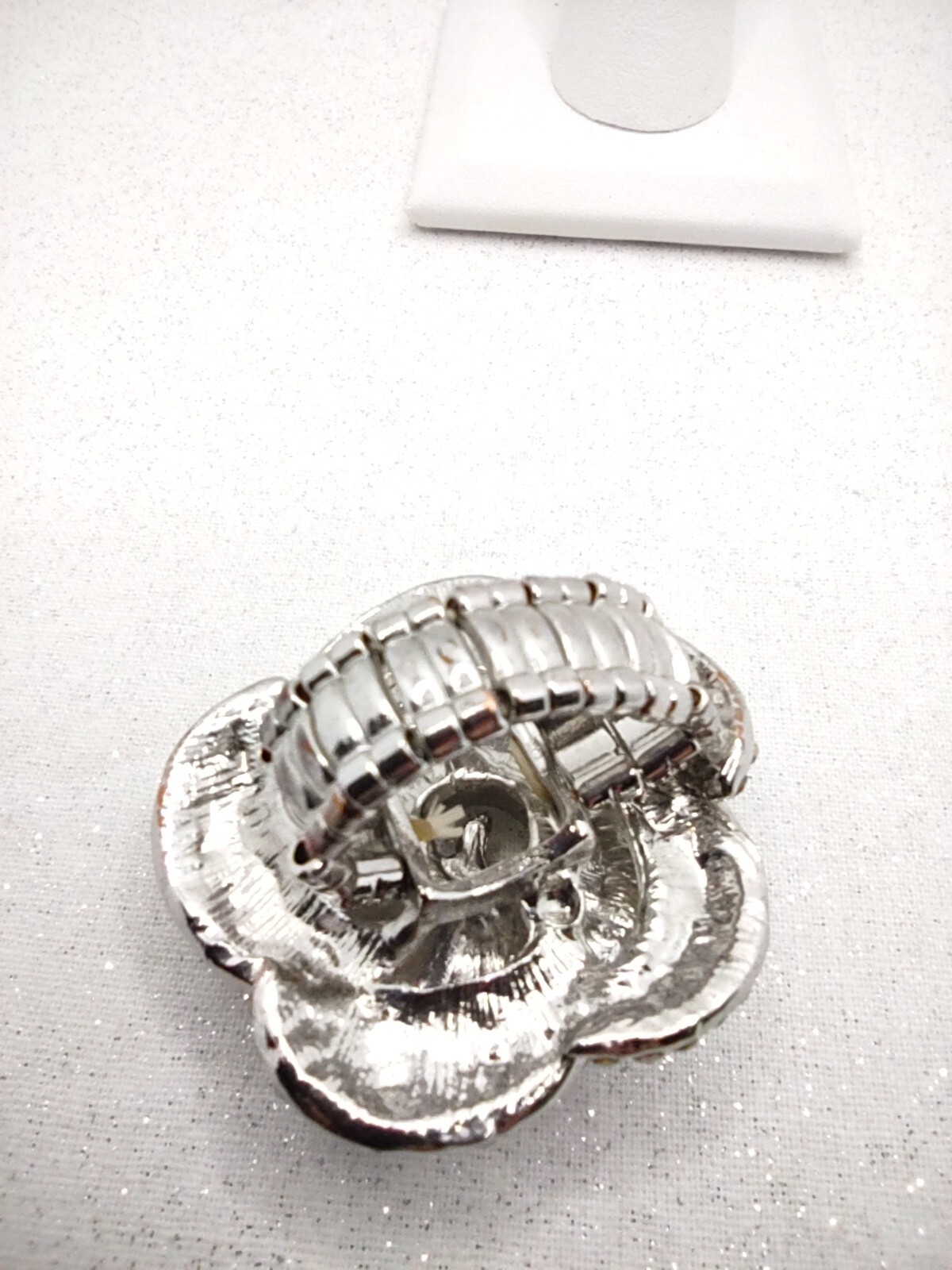 Pave Rhinestone Flower Statement Ring sz 8.75 Adj… - image 5