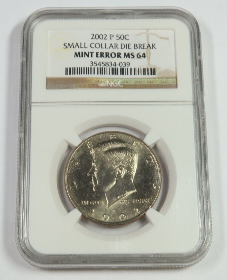 2002 P NGC MS64 MINT ERROR - Small Collar Die Break Kennedy