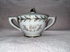 Vintage Lefton’s China – Sugar Bowl 50th Anniversary #274 N Gold Floral Ribbon