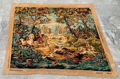 Vintage French Hand Woven Tapestry Medieval Pictorial Cozy Wall