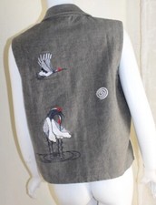 Venus Imports Sz L Art-wear Asian Crane Bird Embroidered Vest Waistcoat Jacket