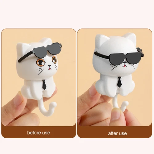 Katze Schlüsselanhänger niedlich Katze Schlüsselhaken mit Sonnenbrille selbstklebend Kleiderhaken Schlüsselhalter - Bild 13 von 17
