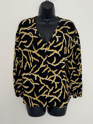 BASH BA&SH Clea Abstract Tiger Wave Print Blouse XS Black Gold Indie Vanguard