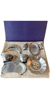 EARLY CHILD'S ANTIQUE PEWTER TABLEWARE SET-ORIG BOX 9 PCS - FROM ESTATE