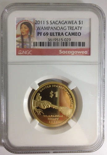 2011 Sacagawea-S  $ 1 Coin Wampanoag Treaty NGC PF69 ULTRA CAMEO.