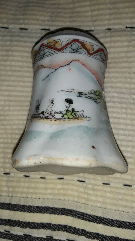 Antique Shaker Hand Painted Fishing Boat Lake House Scene China