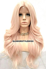 LACE FRONT FULL WIG LONG WAVY LAYERED MIDDLE PART BABY PINK HEAT OK NWT