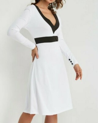 Yoins V-neck Long Sleeves Mini Dress in White Size 8 - 10 Brand New With Tags 