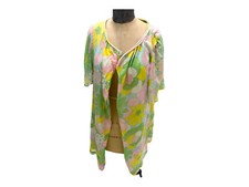 Vintage 1960s I.Appel Groovy Yellow Floral Robe Pyschdelic Housecoat Med