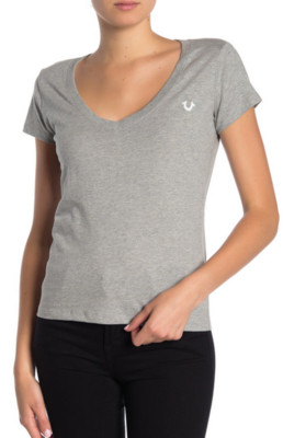 True Religion Short Sleeve V-neck T-Shirt Heather Gray NWT $69.99