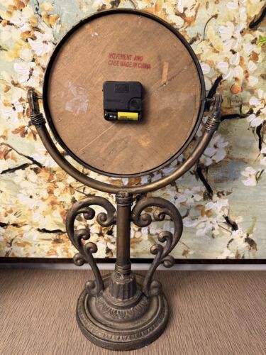 Vtg Art Deco Nouveau Large Mantle Clock Fleur De Lis Heavy Iron French Country - Picture 5 of 5
