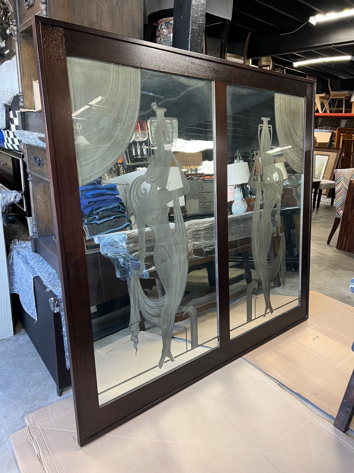 Antique Etched Glass Shower Door eBay