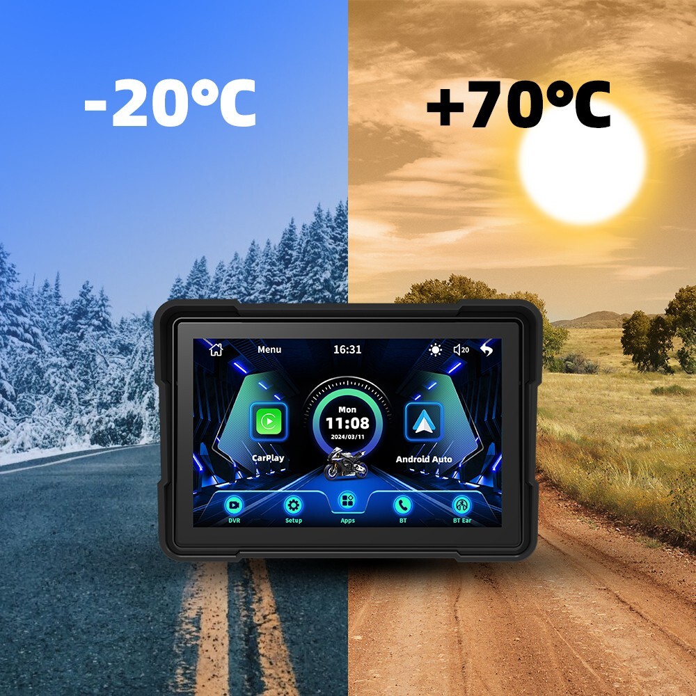 GPS Per Moto Portatile - Schermo 5" IPS, Wireless CarPlay/Android Auto, Impermeabile IP67