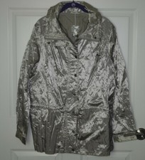 New Travelsmith Silver Metallic Raincoat Collared Zip & Button Front Size Large