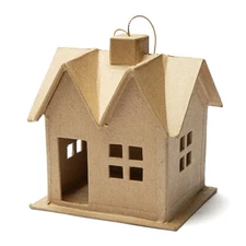 Set of 6 Paper Mache 5-1/4" Primitive Saltbox House Ornaments