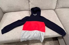 H M Pullover Hoodie Sweatshirt Youth 8-10 Years Color Block Navy Red Gray
