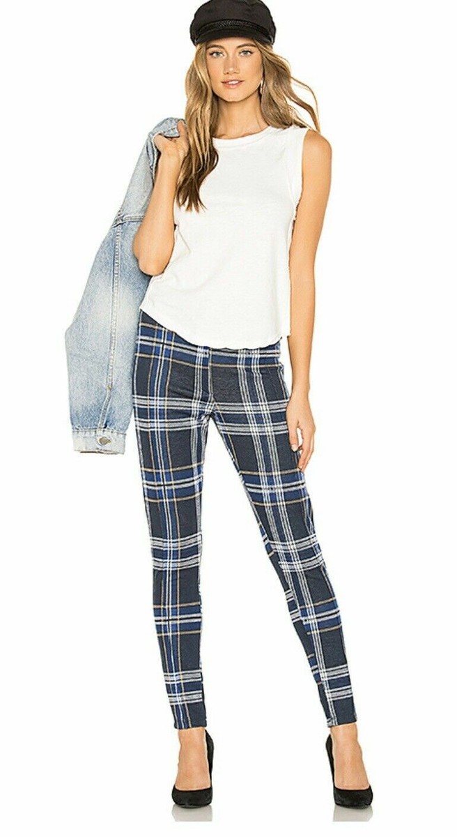 NWT New Free People Carnaby Plaid Pants Blue Size MSRP $78