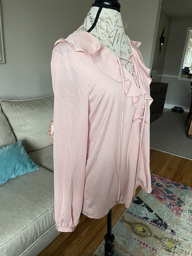 L'Academie Women's Pink Lace UP Ruffle Boho Long Sleeves Top Blouse US Size M - 第 4/7 張圖片