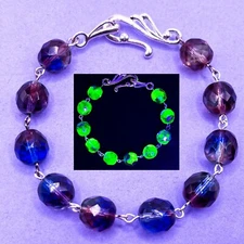 Purple Uranium Glass Bracelet Silver Tone Vintage Czech Fire Polished Beads