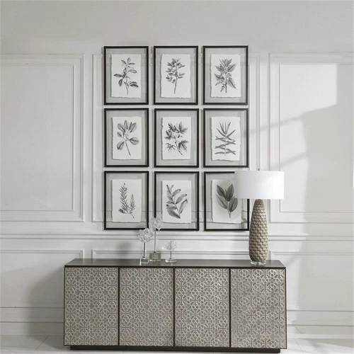 Uttermost Farmhouse Florals Iron Glass Cotton Prints in Black/White (Set of 9) - Picture 2 of 9