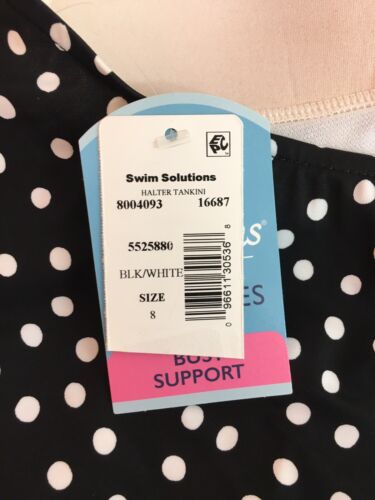 Swim Solutions Printed Black/White Halter Tankini Top , Size 8, NWT, A16 - Picture 3 of 7