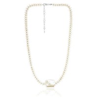 Cavill Sterling Silber Halskette Keshi Perle Weiß 43-48Cm Echtschmuck