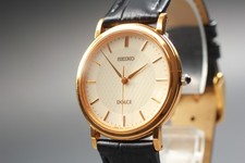 Exc 5 SEIKO Dolce 5E61-0A80 32mm Gold Dial Round Vintage 1992 Qz Men's Watch