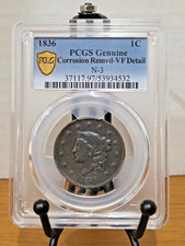 1836 Coronet Head Cent N-3 PCGS Genuine VF Detail #53934532