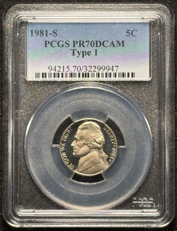 1981-S Proof Jefferson Nickel 5c Type 1 - Deep Cameo - PCGS PR70DCAM Low Pop 761