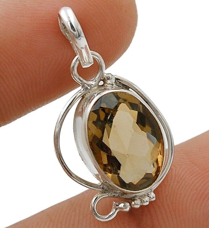 Natural 3CT Smoky Topaz 925 Sterling Silver Pendant Jewelry @9-9