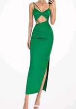 NWT Zara Green Asymmetric Satin Effect Side Slit Midi Bodycon Dress Size M