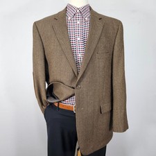 Stafford Essentials Men's Sport Coat Blazer Two Button Flannel Brown Wool 46R