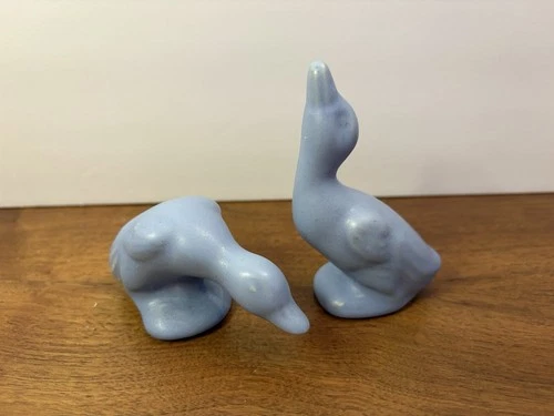 Vintage Pair Of Bauer? or Bauer Style Pottery Miniature Ducks Blue