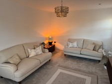 2 Laura Ashley Lyndon 3-Seater Small Sofa’s In Edwin Herringbone Natural Fabric